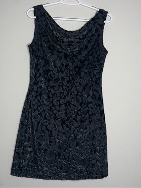 VTG DBY 7 Black Floral Crushed Velvet Cowl Neckline Whimsigoth Dress